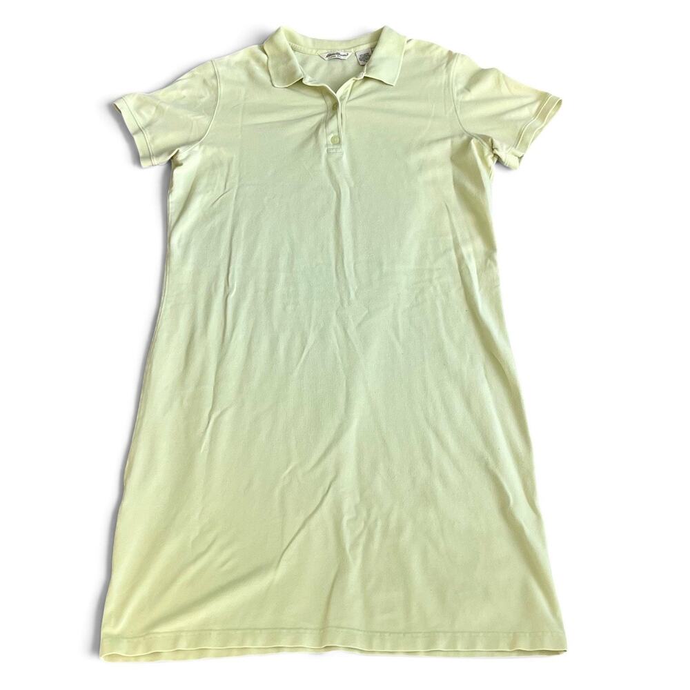 Eddie Bauer Polo Dress Tall L Light Green Cotton Pique Preppy Collared Stretch